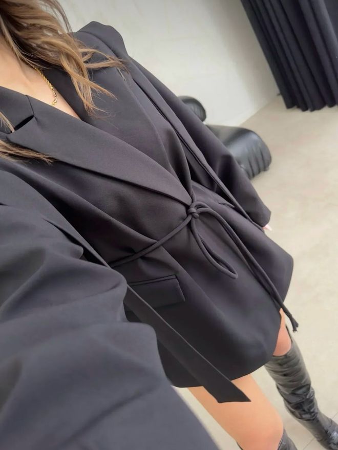 Ezgi Nisantasi Black Elegant Single Breasted Blazer Jacket Wholesale Clothing 1