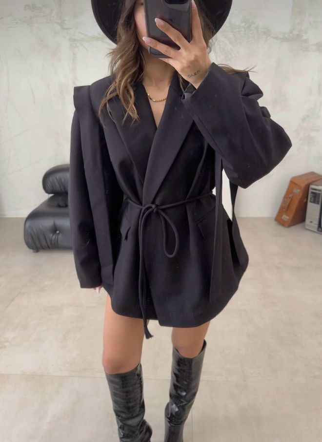 Ezgi Nisantasi Black Elegant Single Breasted Blazer Jacket Wholesale Clothing Work