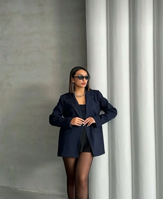 Ezgi Nisantasi Marineblau Einreihiger Blazer Jacke Großhandelskleidung Jahrgang