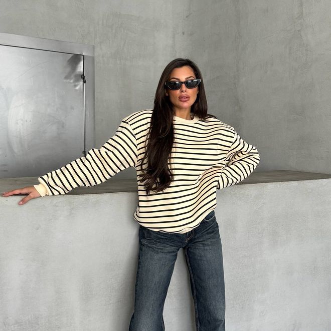 Ezgi Nisantasi Pulover s črtami Oblačila na debelo 0