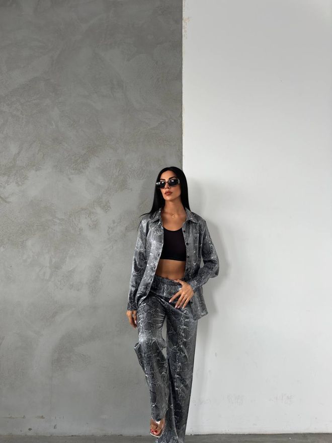 Ezgi Nisantasi Grau Lässiger Streetwear Tiermuster Anzug Großhandelskleidung Lässig