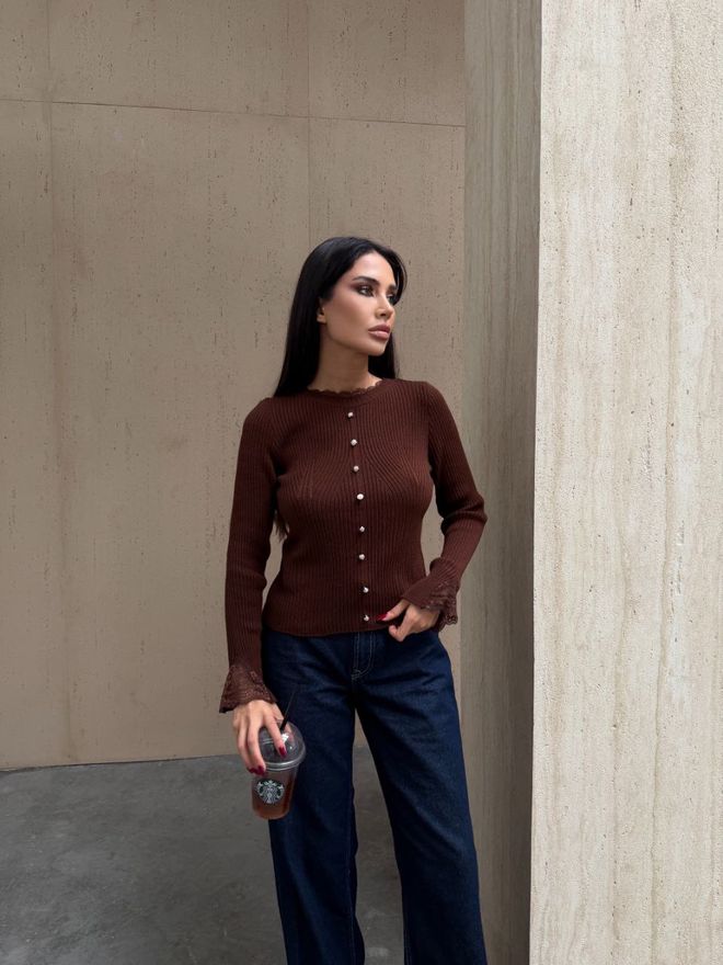 Ezgi Nisantasi Düğme Detay Triko Bluz Toptan Giyim Resmi