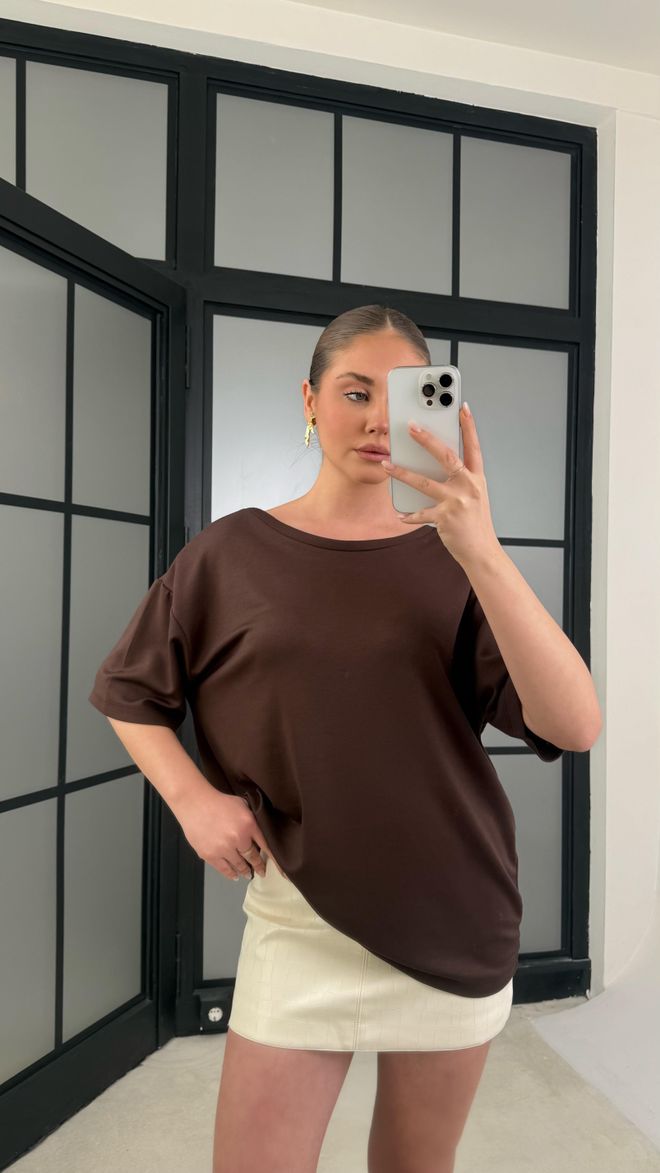 Ezgi Nisantasi Braun Lässig Eleganter T Shirt Großhandelskleidung Lässig