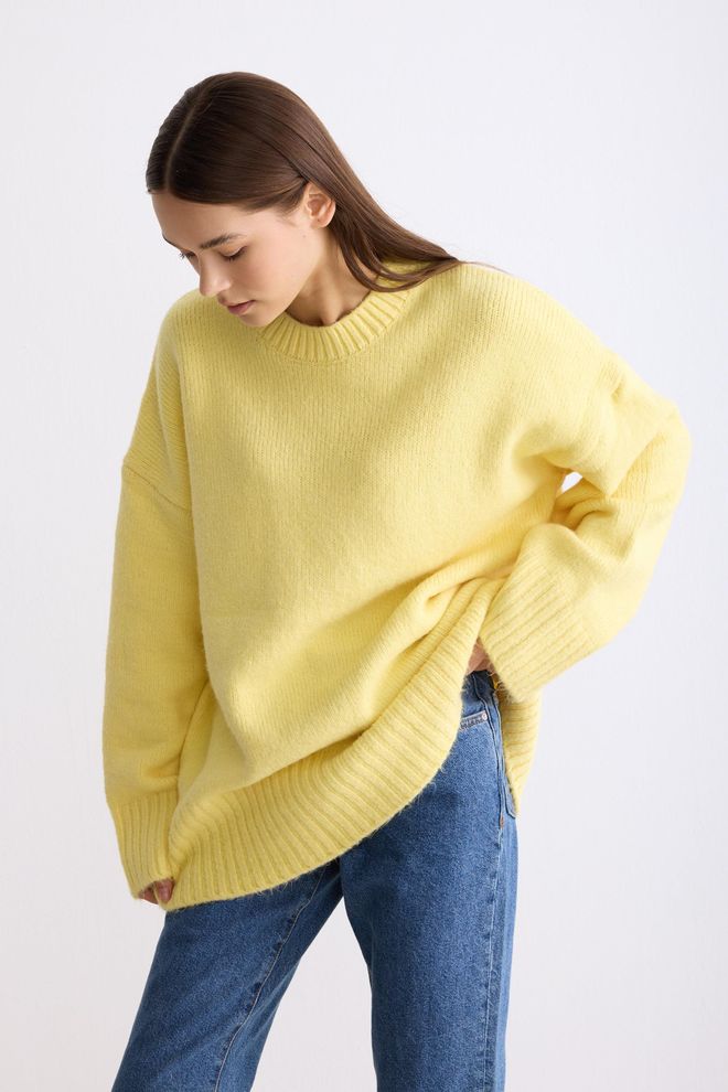 Ezgi Nisantasi Sarı Günlük Büyük Beden Kazak Toptan Giyim Tesettür