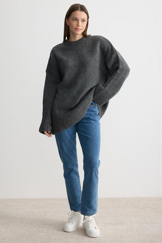 Ezgi Nisantasi Pulover Gri Supradimensionat Casual Cu Gât La Baza Gâtului Îmbrăcăminte cu ridicata Casual