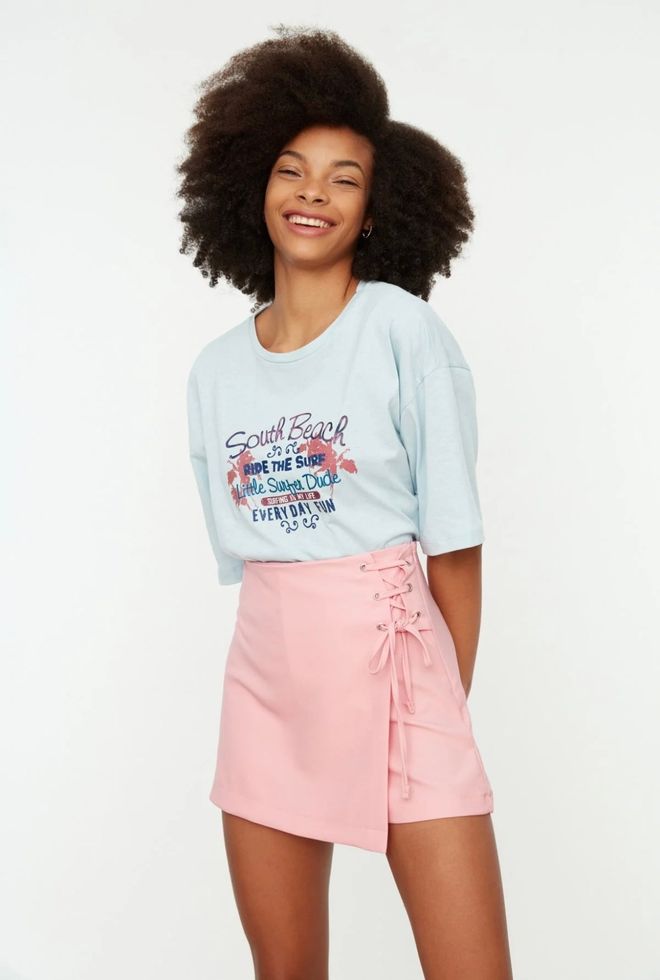 Ezgi Nisantasi Pink Wrap Mini Skirt With High Waist And Tie Closure Wholesale Clothing 1