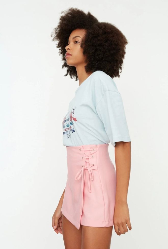 Ezgi Nisantasi Pink Wrap Mini Skirt With High Waist And Tie Closure Wholesale Clothing Lounge