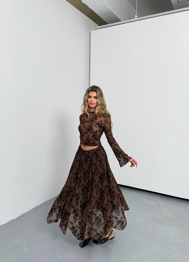 Ezgi Nisantasi Eleganter Brauner Asymmetrischer Maxi Rock Großhandelskleidung Jahrgang