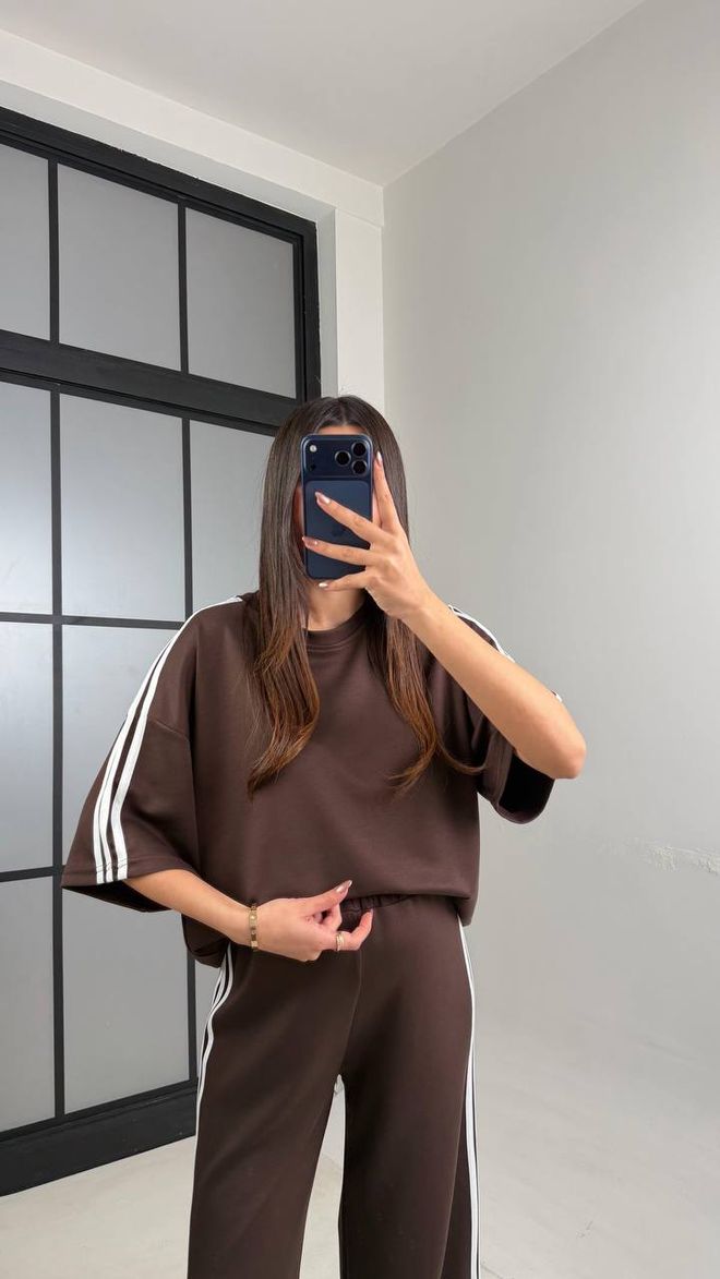 Ezgi Nisantasi Brown Casual Striped Pull On Suit Wholesale Clothing 1