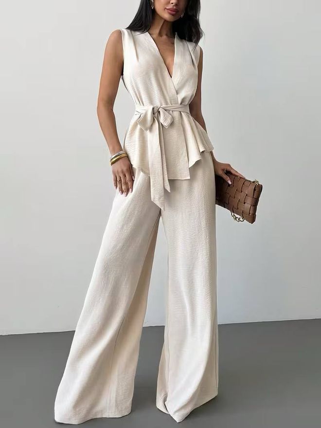 Ezgi Nisantasi Κομψό Μπεζ Ταγέρ Με Φαρδιά Παντελόνια Palazzo Χονδρικό εμπόριο ενδυμάτων Σέξι