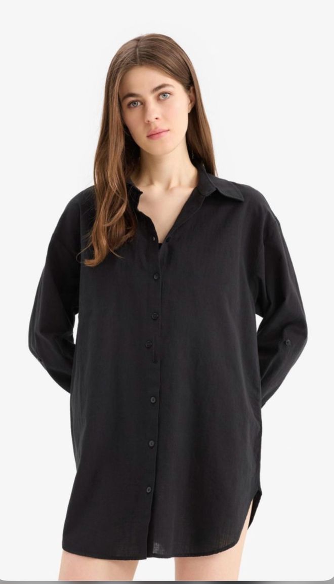 Ezgi Nisantasi Черная Повседневная Оверсайз Рубашка На Пуговицах Оптовая продажа одежды Скромный
