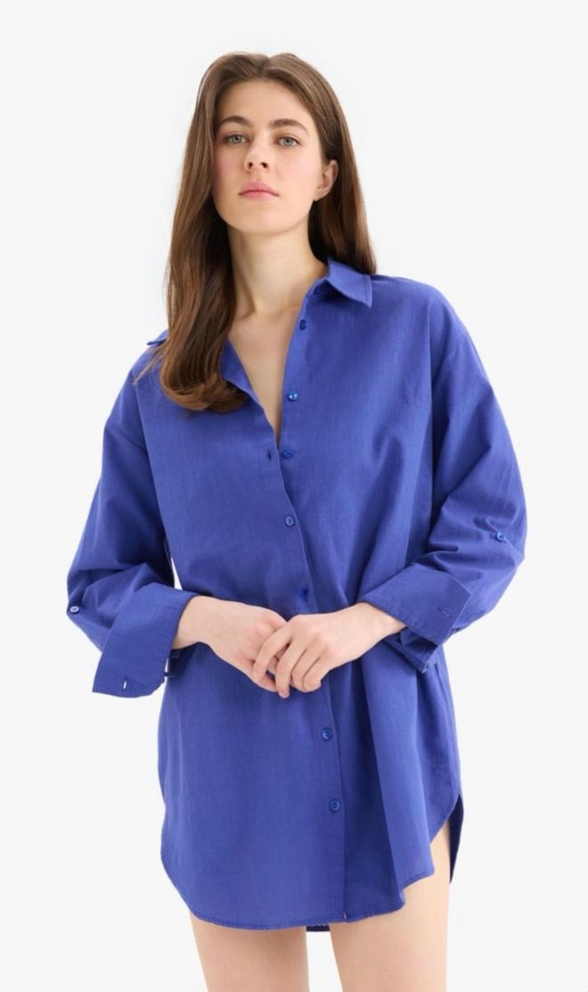 Ezgi Nisantasi Синяя Рубашка Большого Размера С Воротником Поло Оптовая продажа одежды Плюс Размер