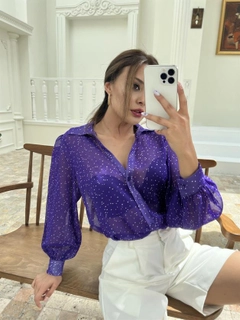 A wholesale clothing model wears FME11259 - Shirt - Purple, Turkish wholesale Shirt of Fame