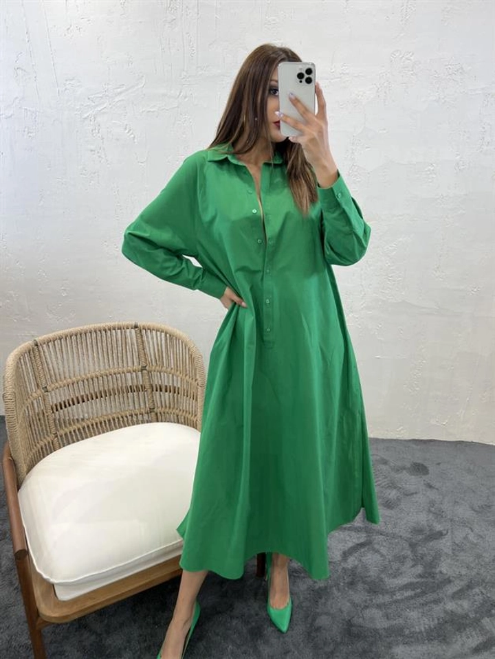 A wholesale clothing model wears FME11376 - Dress - Dark Green, Turkish wholesale Dress of Fame