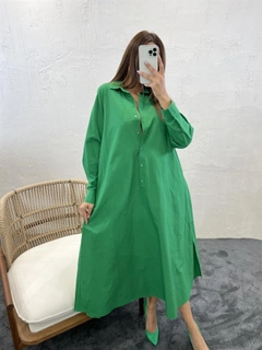 A wholesale clothing model wears FME11376 - Dress - Dark Green, Turkish wholesale Dress of Fame