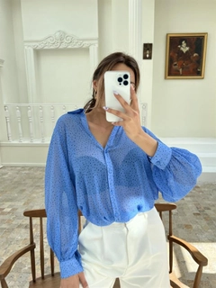 A wholesale clothing model wears FME12166 - Shirt - Blue, Turkish wholesale Shirt of Fame