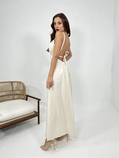 A wholesale clothing model wears fme13019-dress-beige, Turkish wholesale Dress of Fame