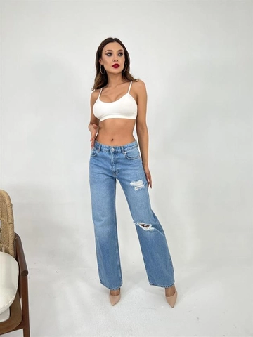 A wholesale clothing model wears  Jeans - Blue
, Turkish wholesale Jeans of Fame
