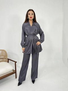 A wholesale clothing model wears fme13175-kimono-set-anthracite, Turkish wholesale Suit of Fame