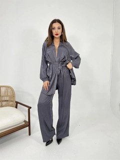 A wholesale clothing model wears fme13175-kimono-set-anthracite, Turkish wholesale Suit of Fame