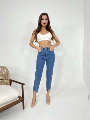 A wholesale clothing model wears  Jeans - Dark Blue
, Turkish wholesale Jeans of Fame