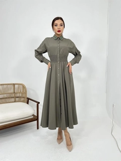 A wholesale clothing model wears fme13619-dress-khaki, Turkish wholesale Dress of Fame