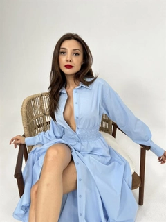 A wholesale clothing model wears fme13624-dress-blue, Turkish wholesale Dress of Fame