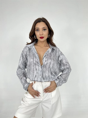A wholesale clothing model wears  Shirt - Gray
, Turkish wholesale Shirt of Fame