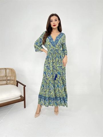 Ένα μοντέλο χονδρικής πώλησης ρούχων φοράει  Φόρεμα - Μπλε
, τούρκικο Φόρεμα χονδρικής πώλησης από Fame
