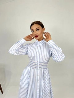 A wholesale clothing model wears fme14111-striped-dress-white, Turkish wholesale Dress of Fame