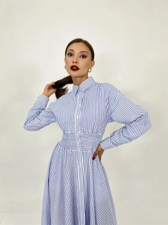 A wholesale clothing model wears fme14112-striped-dress-white-&-blue, Turkish wholesale Dress of Fame