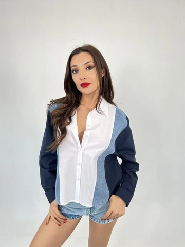 A wholesale clothing model wears  Shirt - Navy Blue
, Turkish wholesale Shirt of Fame