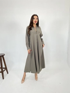 A wholesale clothing model wears fme14066-dress-khaki, Turkish wholesale Dress of Fame