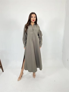 A wholesale clothing model wears fme14066-dress-khaki, Turkish wholesale Dress of Fame