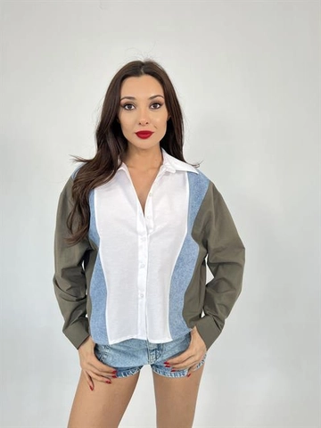 A wholesale clothing model wears  Shirt - Khaki
, Turkish wholesale Shirt of Fame