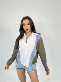 A wholesale clothing model wears fme14068-shirt-khaki, Turkish wholesale Shirt of Fame