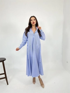 A wholesale clothing model wears fme14071-dress-blue-and-white-striped, Turkish wholesale Dress of Fame