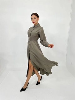 A wholesale clothing model wears fme13088-dress-khaki, Turkish wholesale Dress of Fame