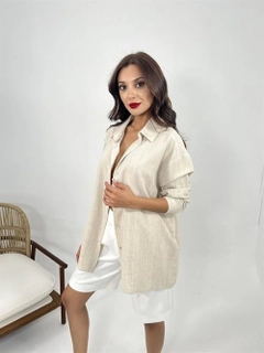 A wholesale clothing model wears fme13125-shirt-beige, Turkish wholesale Shirt of Fame