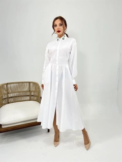 A wholesale clothing model wears fme13627-dress-white, Turkish wholesale Dress of Fame