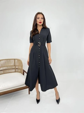 A wholesale clothing model wears  Dress - Black
, Turkish wholesale Dress of Fame