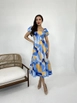 A wholesale clothing model wears fme14025-dress-blue-&-yellow, Turkish wholesale  of 