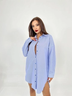 A wholesale clothing model wears fme14075-shirt-blue-and-white-striped, Turkish wholesale Shirt of Fame