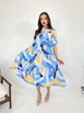 A wholesale clothing model wears fme14081-dress-blue-&-yellow, Turkish wholesale  of 