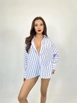 A wholesale clothing model wears fme14107-striped-shirt-white-&-blue, Turkish wholesale  of 
