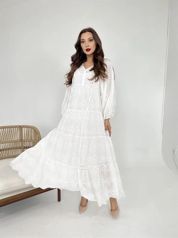 A wholesale clothing model wears  Dress - White
, Turkish wholesale Dress of Fame