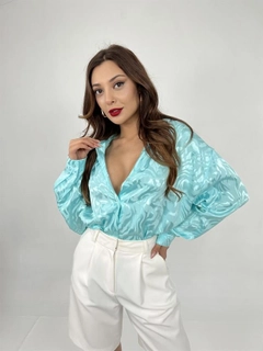 A wholesale clothing model wears FME10644 - Shirt - Turquoise, Turkish wholesale Shirt of Fame