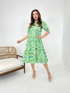 A wholesale clothing model wears FME11072 - Dress - Green, Turkish wholesale Dress of Fame