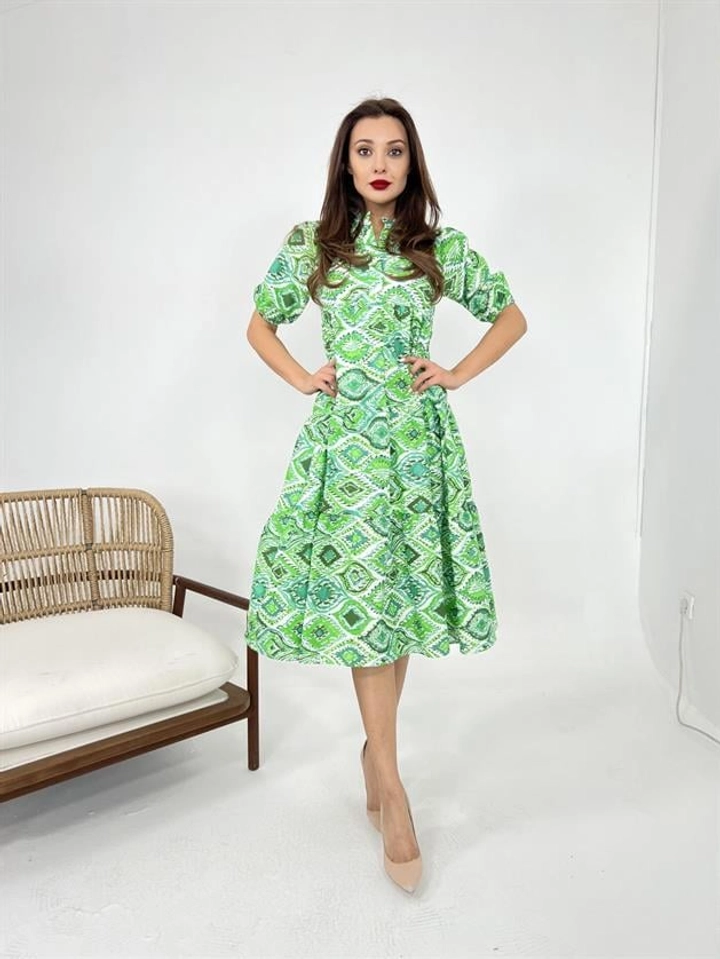 A wholesale clothing model wears FME11072 - Dress - Green, Turkish wholesale Dress of Fame