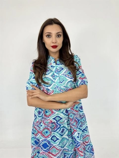 A wholesale clothing model wears FME11071 - Dress - Turquoise, Turkish wholesale Dress of Fame